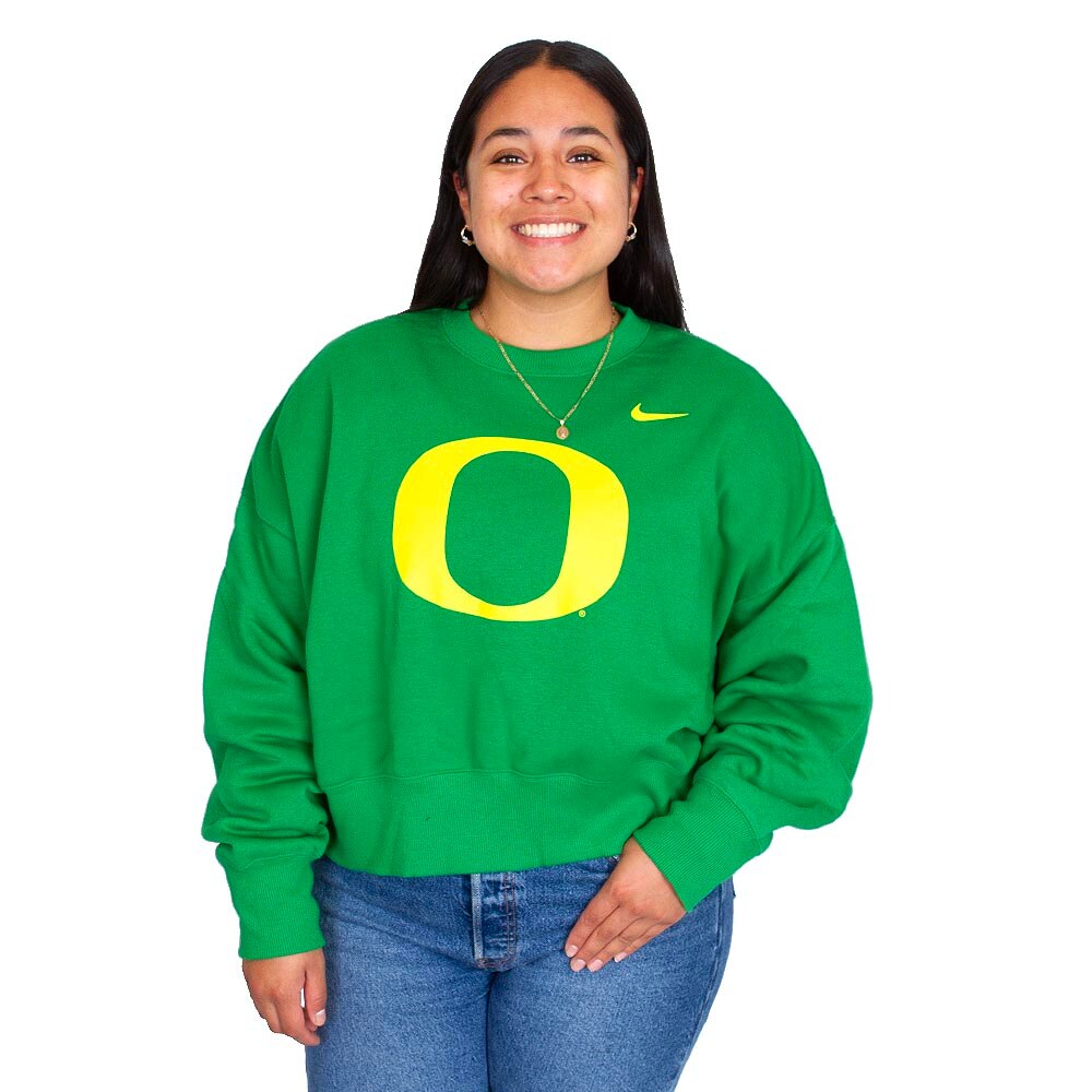 Classic Oregon O, Nike, Green, Pullover, Cotton Blend, Women, Essential, Sweatshirt, 795234